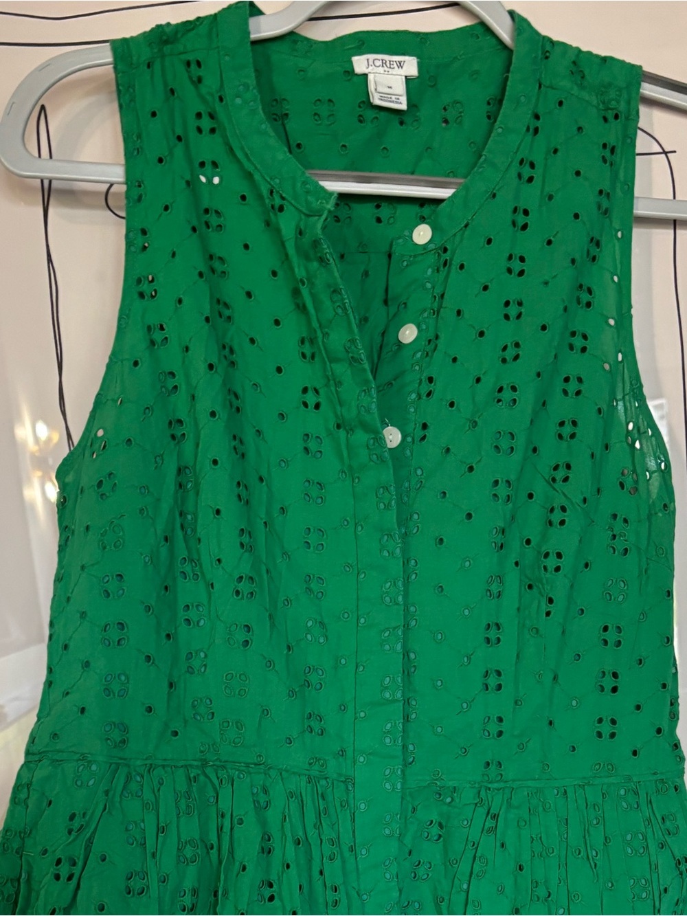 J. Crew Sleeveless Eyelet Cotton dress in Green